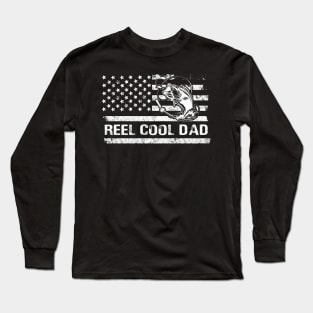 Mens Reel Cool Dad American Flag Fisherman Daddy Father's Day Gifts Fishing Long Sleeve T-Shirt